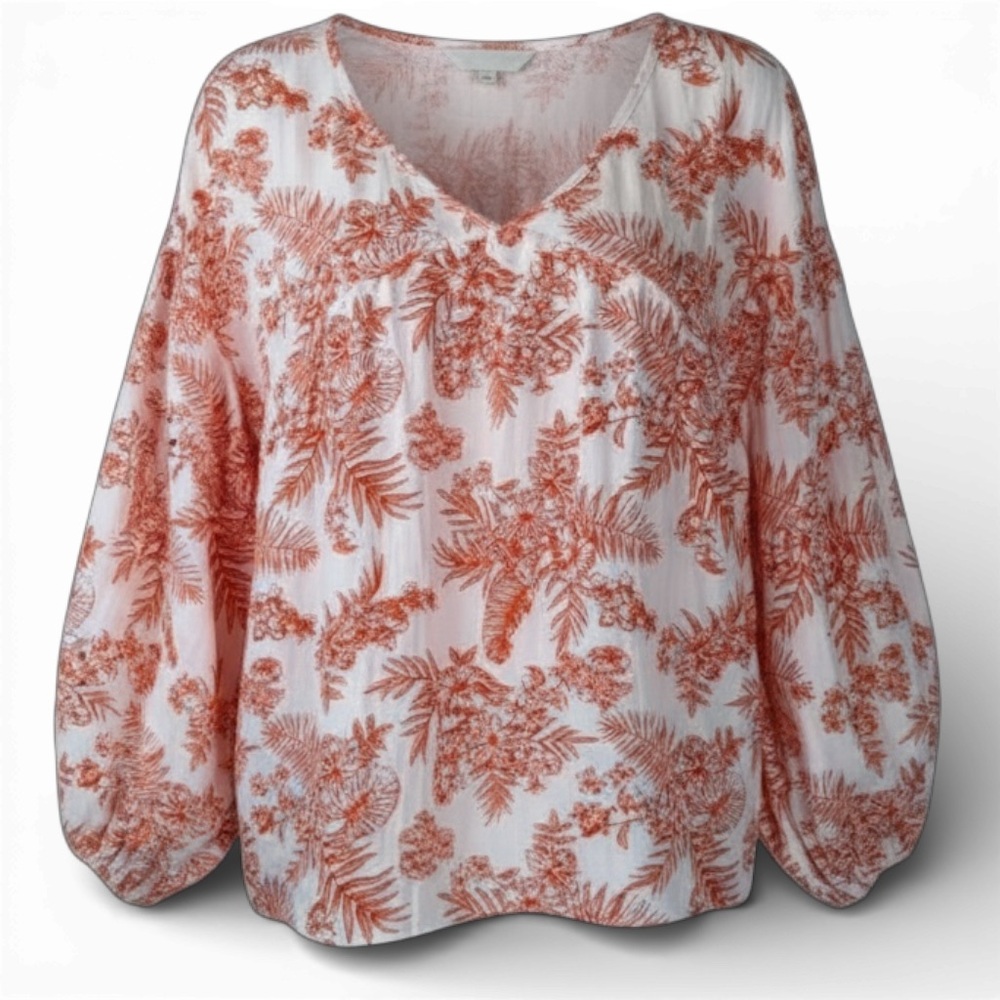 Macaron‎ Orange Floral Peasant Blouse – Size Estimated M/L